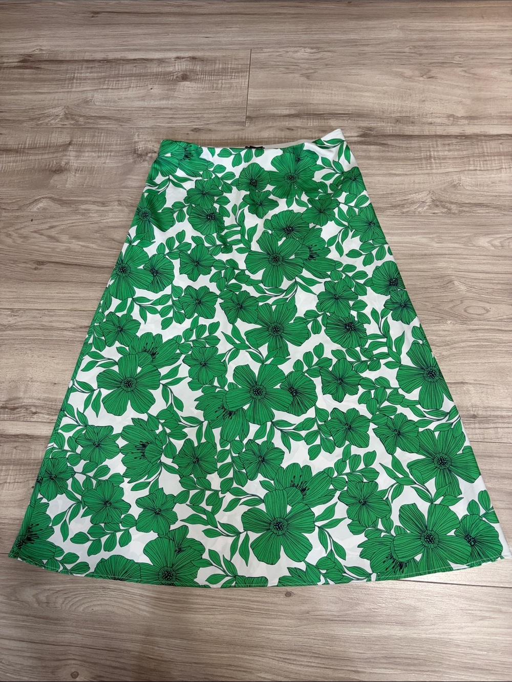 J. Crew White A-Line Skirt with Green Floral Print